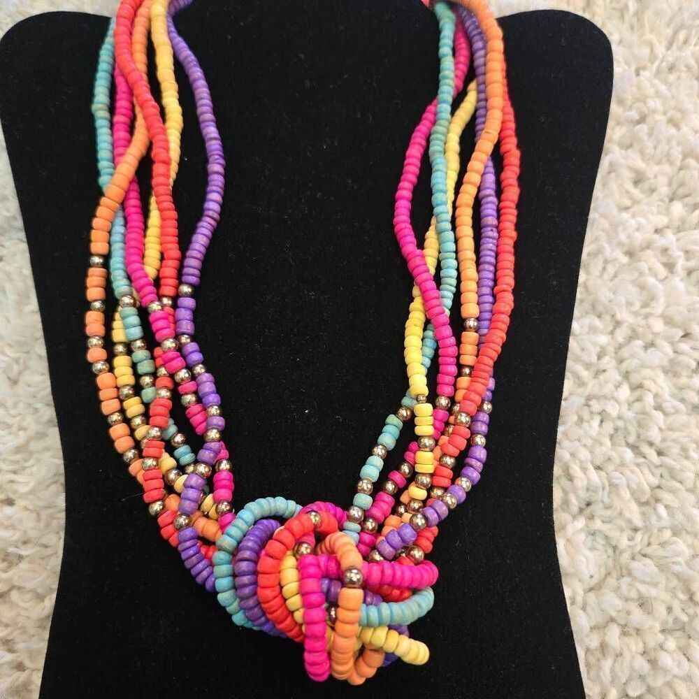 Colorful Wood Bead Multi Strand Necklace